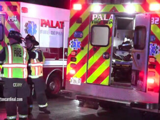 Two Palatine ambulances at the scene of an extrication crash at Northwest Highway (US 14) near Parallel Street in Palatin