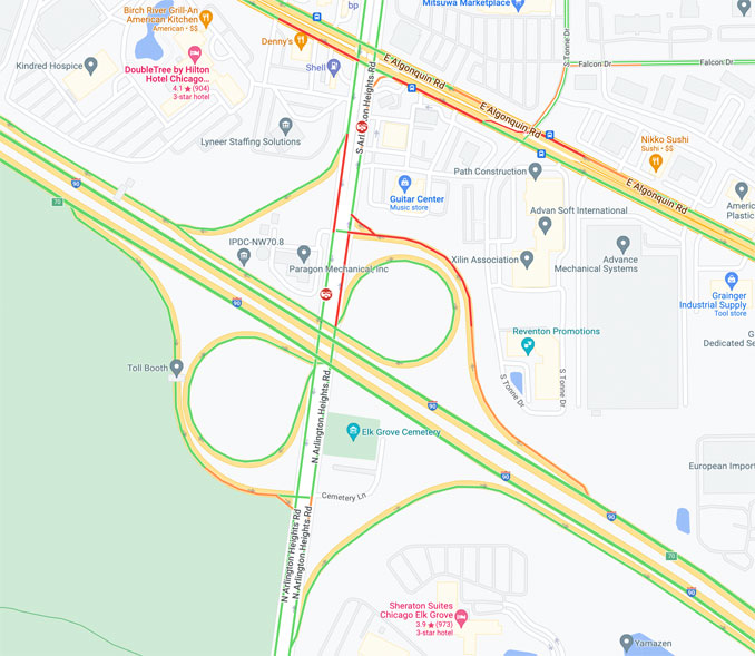 MAP: Vehicle fire at the exit ramp from I-90 WEST to Arlington Heights Road (Map data ©2022 Google)