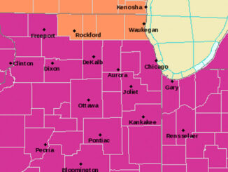 Excessive Heat Warning (medium violet red) and Heat Advisory (atomic tangerine) from June 14-15, 2022 (National Weather Service Chicago)
