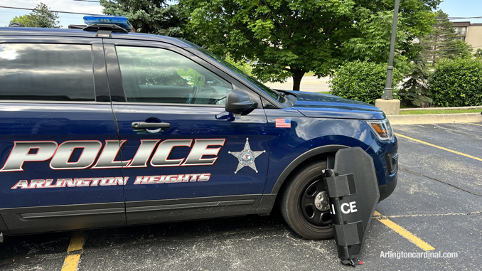 Folding Ballistic Shield next to an Arlington Heights Police Department SUV