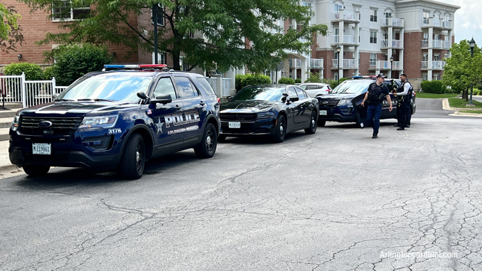 Police officers at the scene at the Fountains of Arlington Condominiums on Rand Road in Arlington Heights