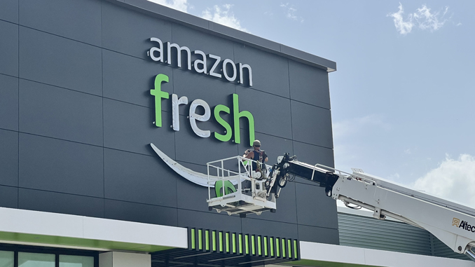 Amazon Fresh sign in store at 325 East Palatine Road Arlington Heights, Illinois.
