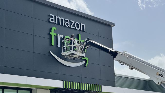 Amazon Fresh sign in store at 325 East Palatine Road Arlington Heights, Illinois