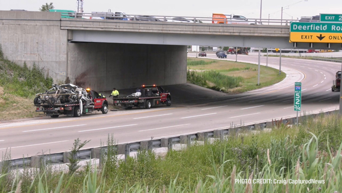 Fatal crash early Saturday morning just after 2:00 a.m. June 25, 2022 on I-294 WEST (northbound) at the Lake Cook Road bridge (Craig/CapturedNews)