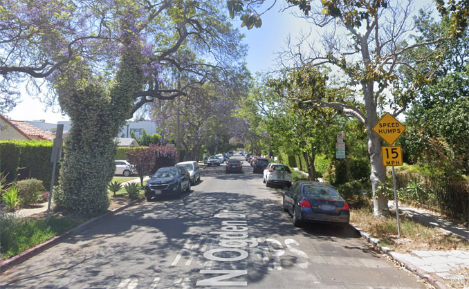 Odgen Drive in the 800 N block looking south almost two blocks toward Fairfax High School (Image captured May 2022 ©2022 Google)