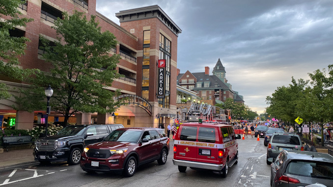 Firefighters on scene at a report of a vehicle fire at the Vail Avenue parking garage in Arlington Heights.