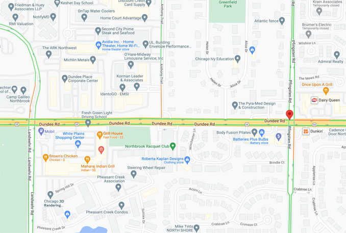 Block of 2800 Dundee Road near Pfingsten Road Northbrook (map data ©2022)