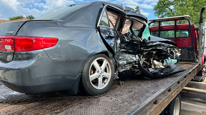 A 52-year-old man from Mount Prospect was killed in this dark gray Honda Accord when the vehicle was hit on the passenger side  at Golf Road and Arlington Heights Road