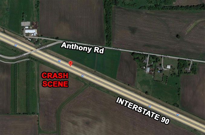 I-90 fatal crash scene Sunday July 31, 2022 (Imagery ©2022 Maxar Technologies, U.S. Geological Survey, USDA/FPAC/GEO, Map data ©2022)