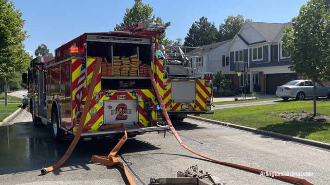 Tree trimming bucket truck destroyed after a fire involving the cab.