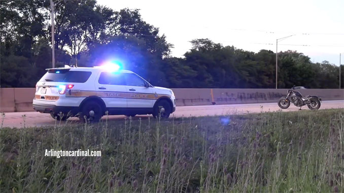 Illniois State Police with crashed motorcycle on July 11, 2022