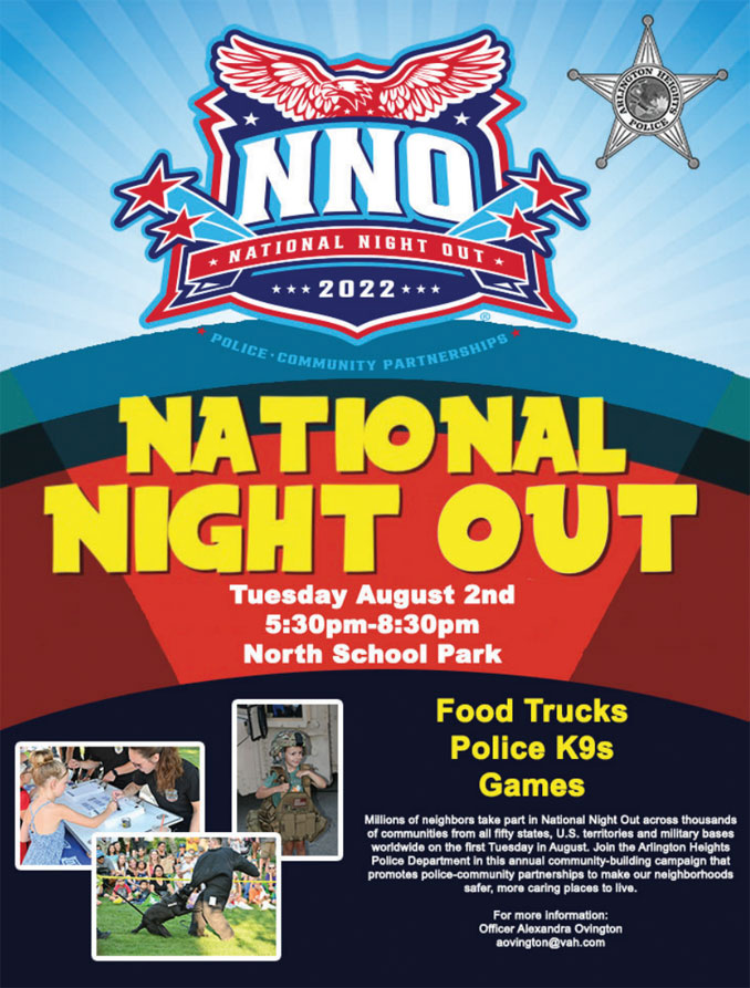 National Night Out 2022 Offical Poster from Arlington Heights Police Department.