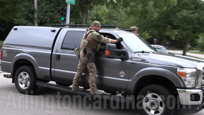 Rapid Response Force NIPAS "SWAT" pickup truck arriving on the scene near the home of Denise Pesina (Arlingtoncardinal.com/CapturedNews)