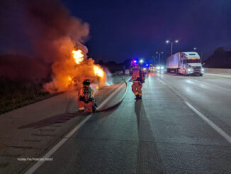 I-90 WEST vehicle fire extinguished by Huntley FPD about 5:11 a.m. Friday, August 12, 2022 (SOURCE: Huntley Fire Protection District)