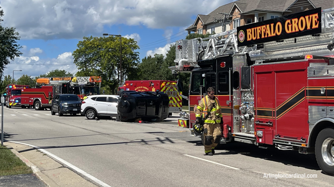 Scene immediately after two people were extricated from a rolled over Land Rover on Buffalo Grove Road and Church Road in Buffalo Grove
