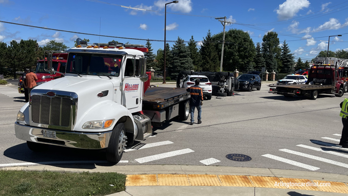 Hillside Towing at the scene of a rollover crash at Buffalo Grove Road and Church Road in Buffalo Grove