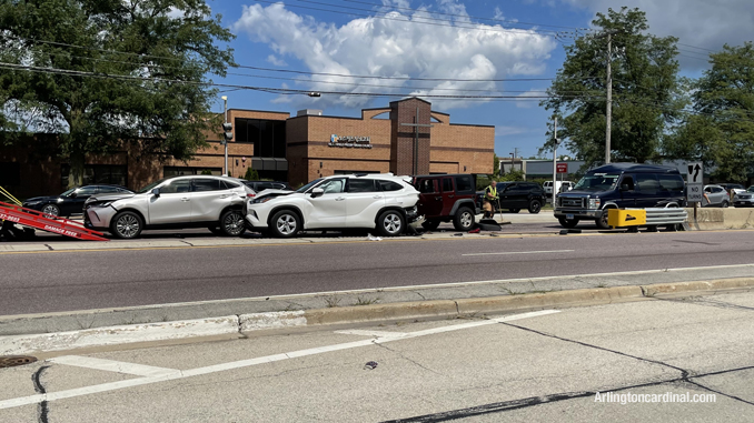 Rear-end chain reaction crash on westbound Palatine express lanes east of Wheeling Road Wheeling