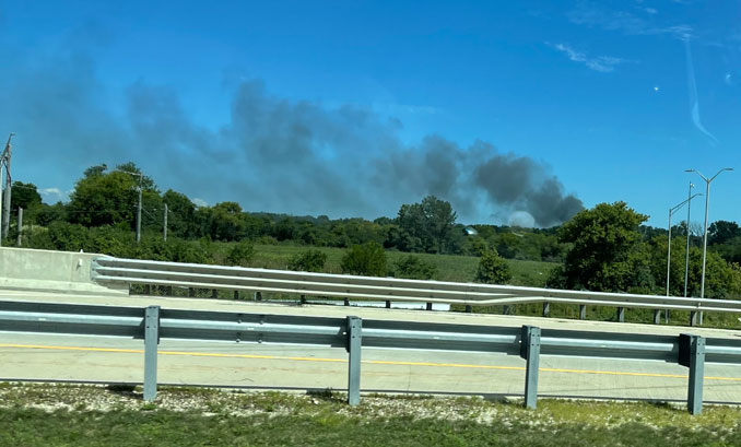 Heavy, black smoke visible from a distance from the South Barrington house fire on McGlashen Drive