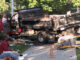 A landscaping truck was forced off of Lake Cook Road from the impact of a crash with a small SUV at the intersection of Lake Cook Road and Wilke Road Thursday morning, September 29, 2022.