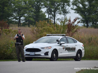 Lake County Forest Preserve Police at the scene where a body was found near the Lake Michigan shoreline near the Fort Sheridan Forest Preserve (PHOTO CREDIT: Max Weingardt).