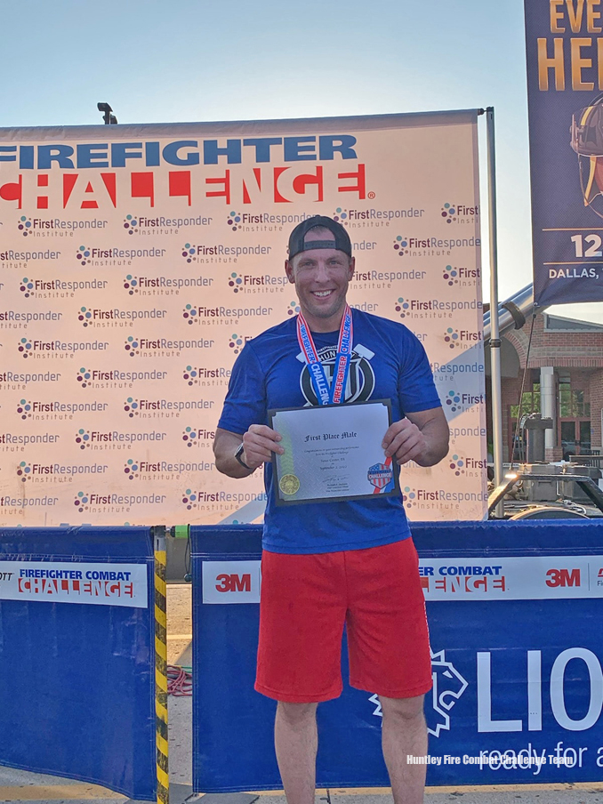 FIREFIGHTER CHALLENGE: Eric Rose, Huntley Fire Protection District, 1st Place time 1:28.47 in Sioux Center, Iowa in September 2022 (Huntley Fire Combat Challenge Team)