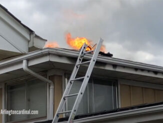 Fire through the roof at house fire on Mount Prospect Road south of Golf Road