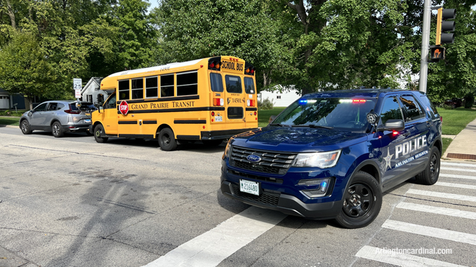 Minor sideswipe crash scene involving a Special Ed bus at Dunton Avenue and Euclid Avenue Arlington Heights.