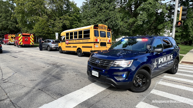 Minor sideswipe crash scene involving a Special Ed bus at Dunton Avenue and Euclid Avenue Arlington Heights.