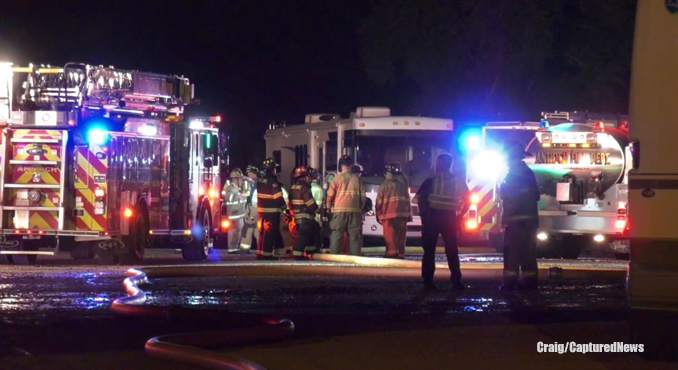 Fire scene at Gander RV on Saturday night, September 4, 2022 (Craig/CapturedNews)