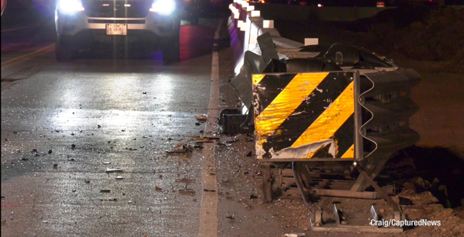 End of guard rail hit in a crash on Route 60 near Wilson Road in Wauconda Township Near Volo (PHOTO CREDIT: Craig/CapturedNews)