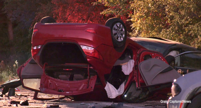 Crash with a guard rail and another vehicle involved a rollover at Route 60 near Wilson Road (Craig/CapturedNews)