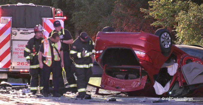 Round Lake firefighters and paramedics on scene at a serious crash at Route 60 near Wilson Road (Craig/CapturedNews