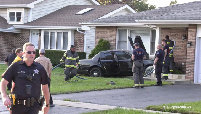 Crash scene involving a car against a house on Quigley Street in Mundelein on Thursday, September 8, 2022