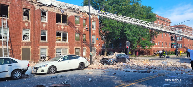 Top floor explosion at a 4-story building at West End Avenue and Central Avenue in Chicago on Tuesday morning, September 20, 2022 (SOURCE: CFD Media)