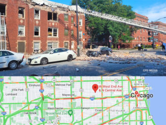 Top floor explosion at a 4-story building at West End Avenue and Central Avenue in Chicago on Tuesday morning, September 20, 2022 (SOURCE: CFD Media/Map data ©2022 Google)