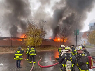 Extra Alarm fire at a residential parking garage at 711 South Ashland Avenue in Chicago on Tuesday afternoon, October 25, 2022 (PHOTO CREDIT: CFD Media)