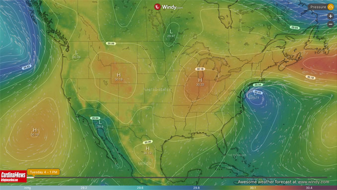 Beautiful sunny day with High Pressure directly over Chicagoland (SOURCE: Windy.com)