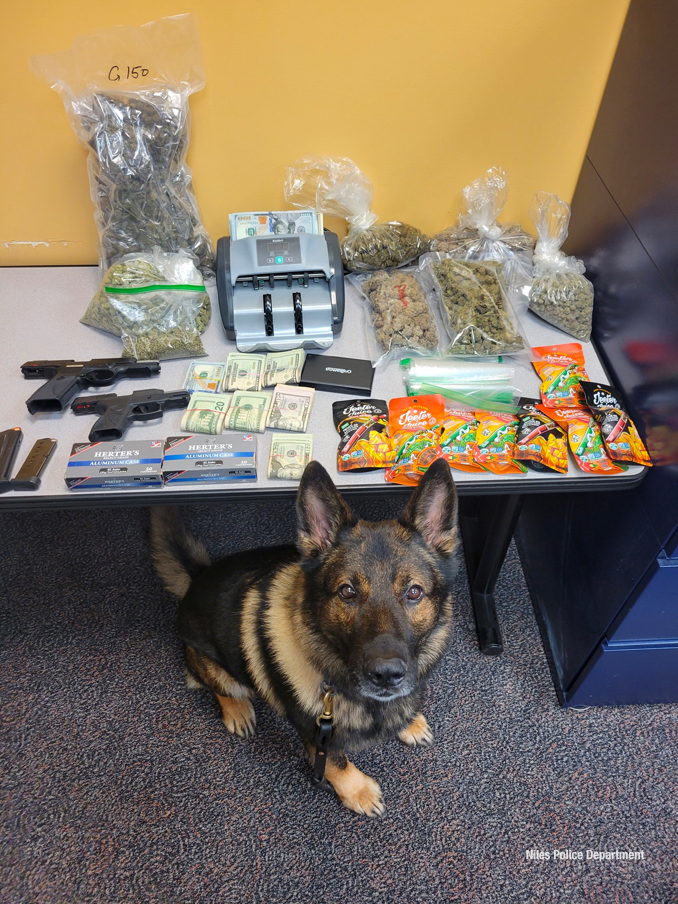 Niles police K-9 with evidence from arrest on Golf Road near Western Avenue in Niles (SOURCE: Niles Police Department).