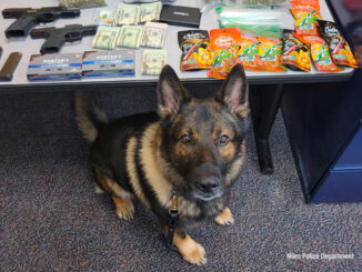 Niles police K-9 with evidence from arrest on Golf Road near Western Avenue in Niles (SOURCE: Niles Police Department)