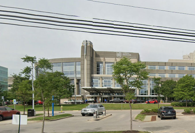 Loyola University Medical Center facing 1st Avenue and Miller Meadow Forest Preserve (Image capture August 2022 ©2022 Google)