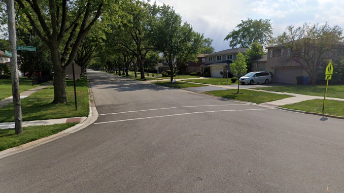 Seneca Lane and Burning Bush Lane intersection northeast of Frost Elementary School in Mount Prospect (Image Capture August 2019 ©2022 Google)