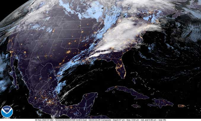 NOAA/NESDIS/STAR GOES-East - GEOCOLOR Composite Nov 30 2022