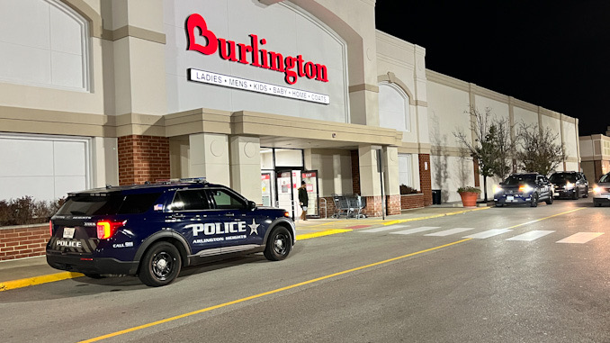 Arlington Heights police SUVs parked in front of the Burlington store after a reported assault of a customer  just before 6:30 p.m. Sunday, November 13, 2022.