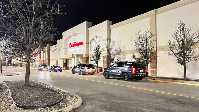 Arlington Heights police SUVs parked in front of the Burlington store after a reported assault of a customer  just before 6:30 p.m. Sunday, November 13, 2022.