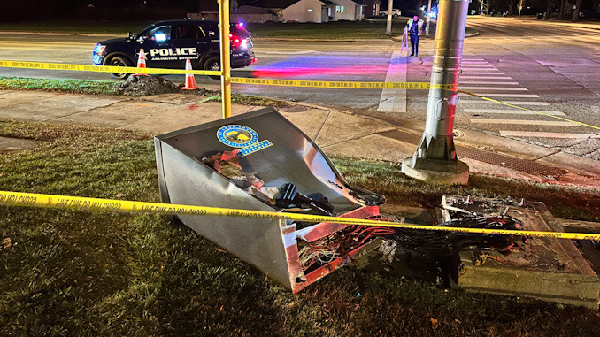 Crossover SUV crash into a traffic signal box at the northwest corner of Euclid Avenue and Wilke Road on Monday, November 14, 2022