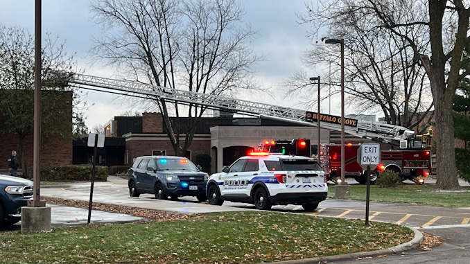 Firefighters at the scene of a smoke investigation at Joyce Kilmer Elementary School