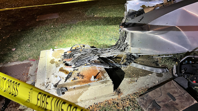 Crossover SUV crash into a traffic signal box at the northwest corner of Euclid Avenue and Wilke Road on Monday, November 14, 2022.