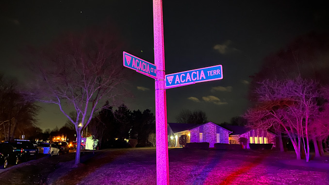 Street sign north of the crime scene on Acacia Terrace in Buffalo Grove on Wednesday, November 30, 2022