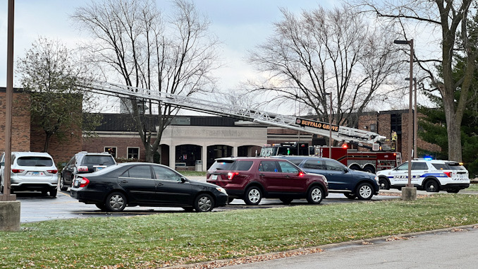 Firefighters at the scene of a smoke investigation at Joyce Kilmer Elementary School