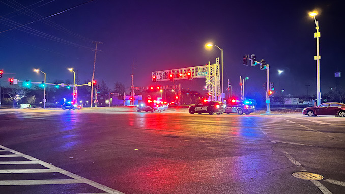 Crash scene at about 5:45 a.m. Friday, November 25, 2022 after a truck driver crashed into a railroad crossing signal at Northwest Highway and Wilke Road in Arlington Heights